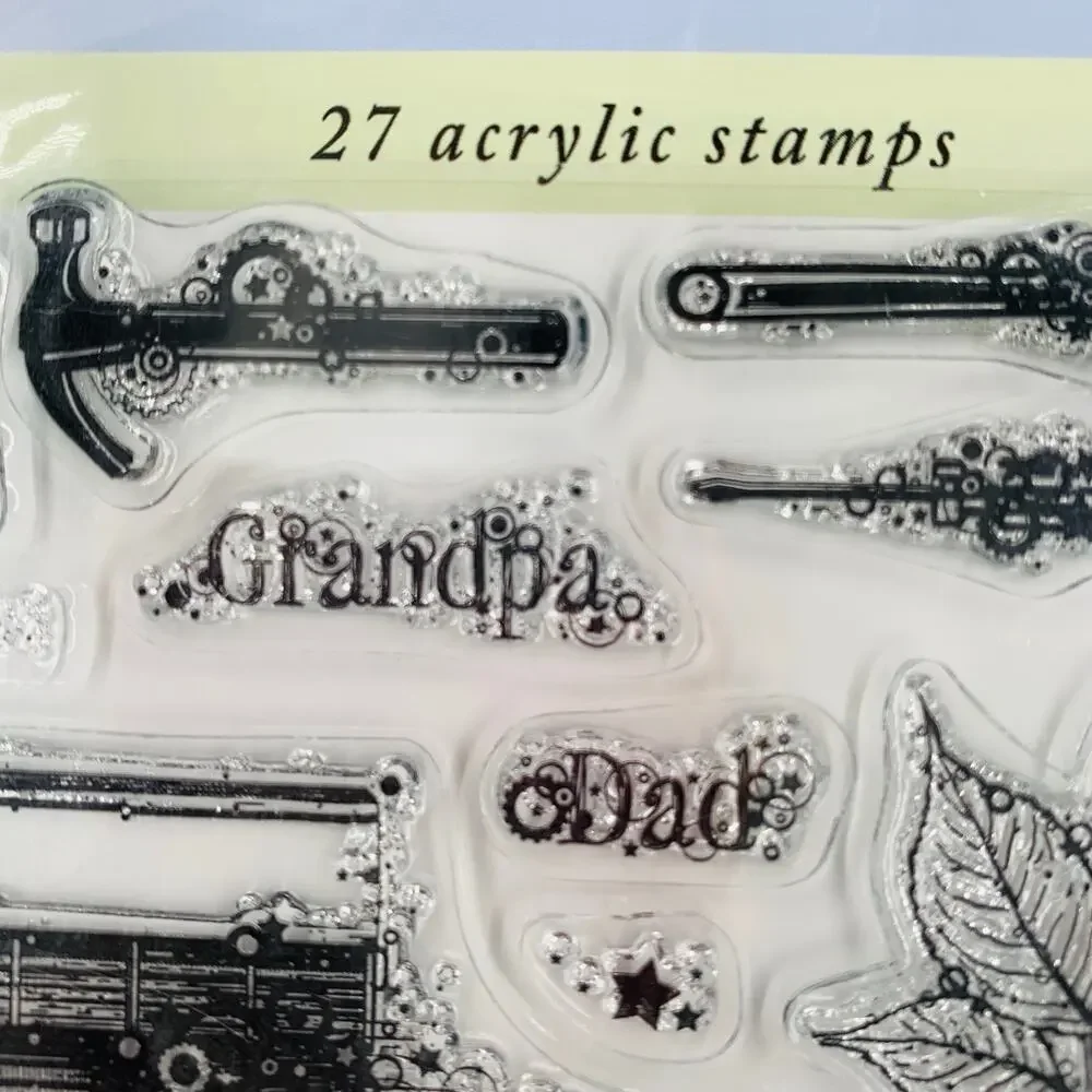 Hot Off The Press Stamps Masculine Collage 27 Acrylic Truck Men Boys Words Leaf